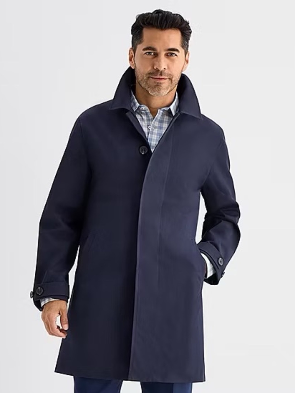 Stafford Mens Navy Blue Trench Coat size small
